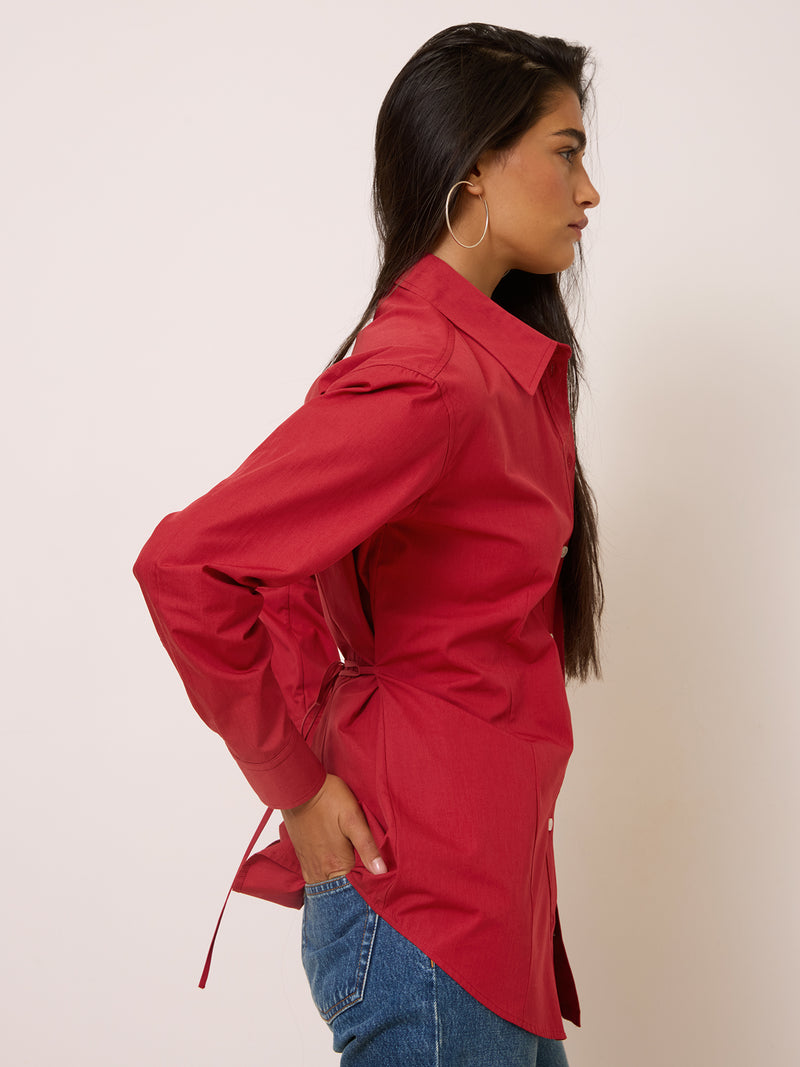 AUREL raspberry long-sleeve shirt, back view by Rouje
