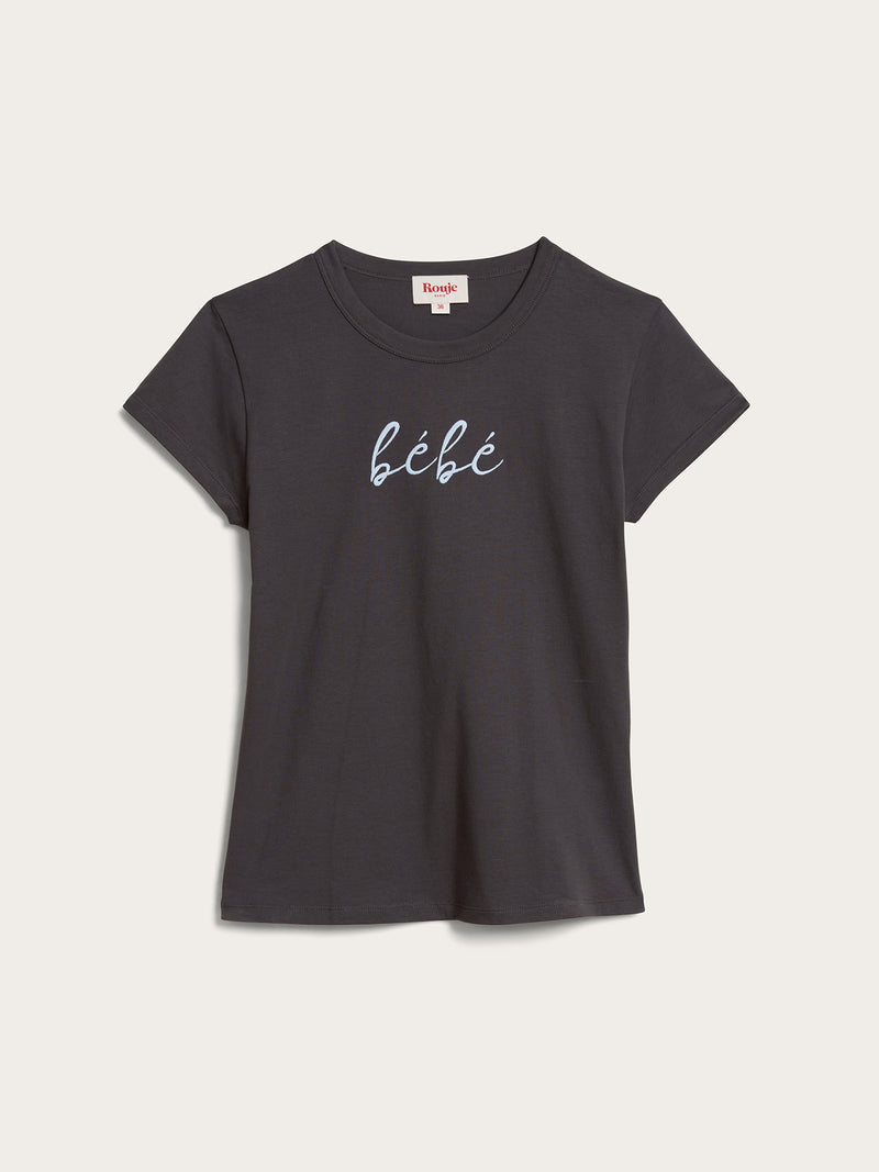 BEBE charcoal grey Bebe embroidery cotton jersey T-shirt, flat packshot by Rouje