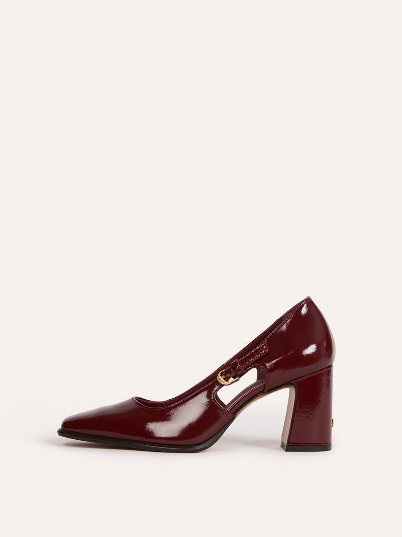 BRERA burgundy patent leather openwork pumps, front view by Rouje