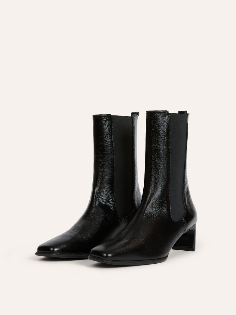 CHELSEA black aged leather ankle boots, side view by Rouje