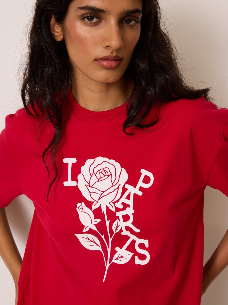 EDOUARD red I Love Paris T-shirt worn on a model by Rouje