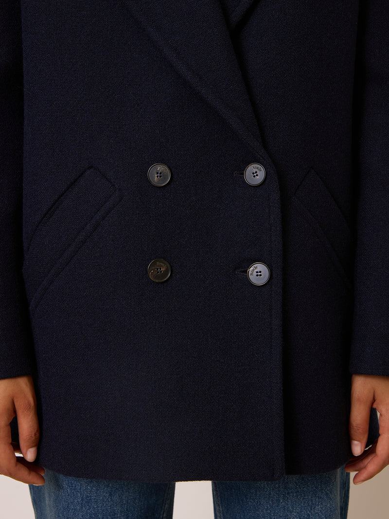 FERNAND navy blue coat, detail of collar by Rouje