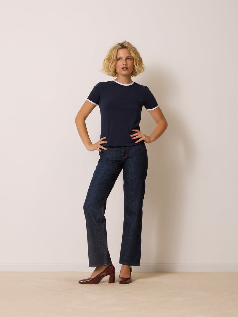 LAURIE navy T-shirt, back view by Rouje