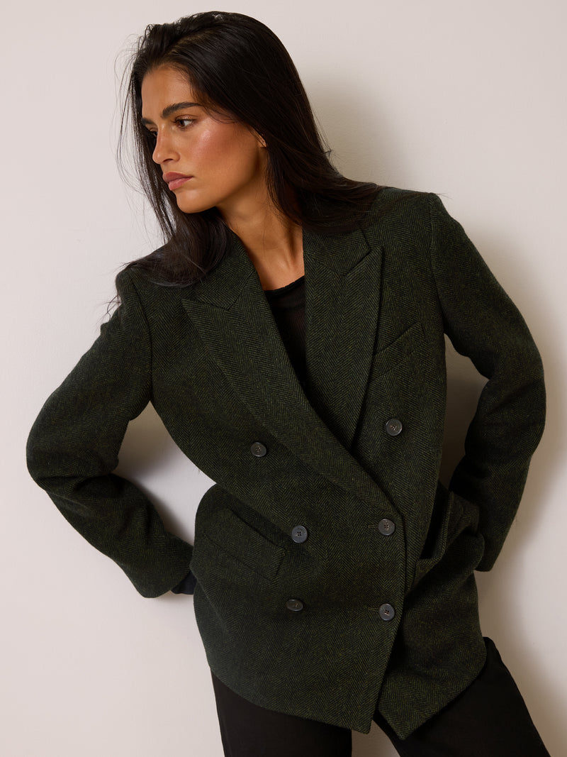 MARCEL khaki chevron jacket, back view by Rouje