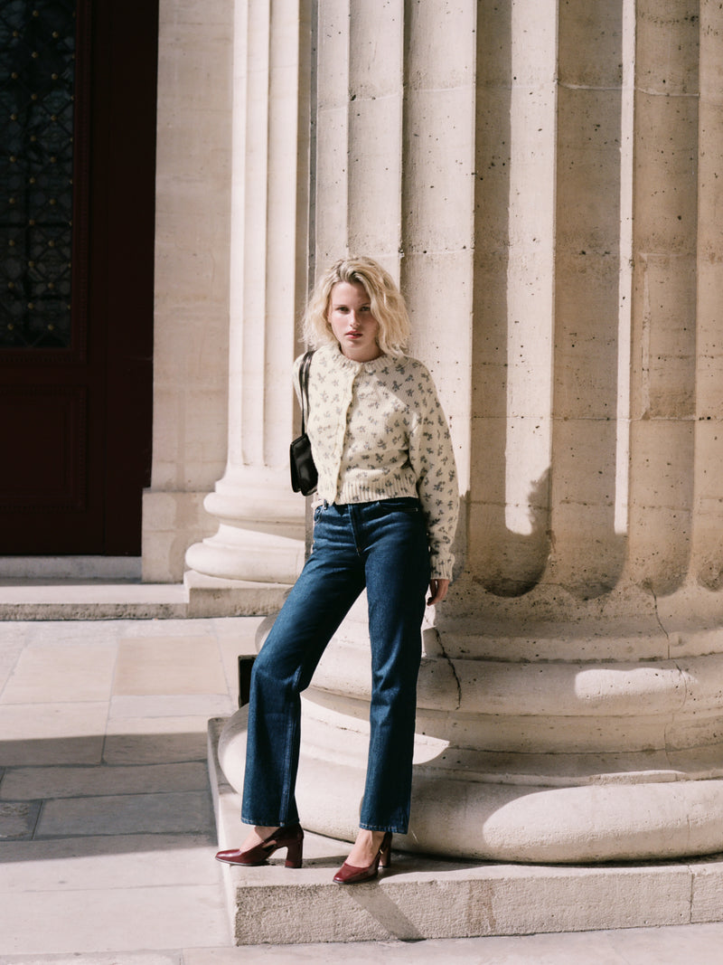 BOTZARIS raw denim straight-leg mid-rise jeans, front view by Rouje